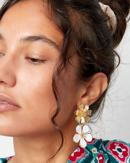 Statement oorbellen bloem - goud