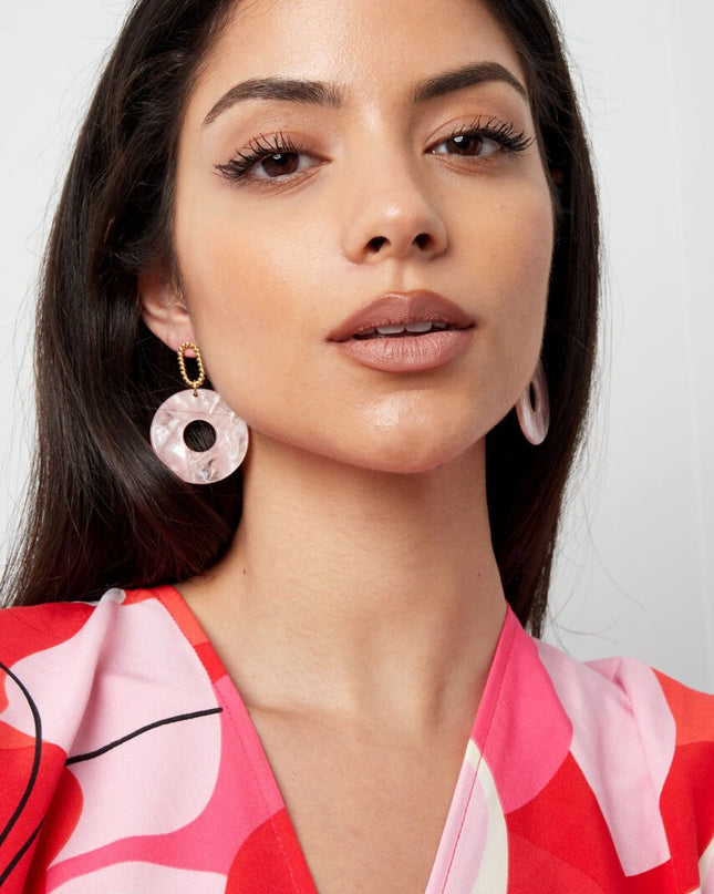 Oorbel open cirkel gemeleerd beige - goud