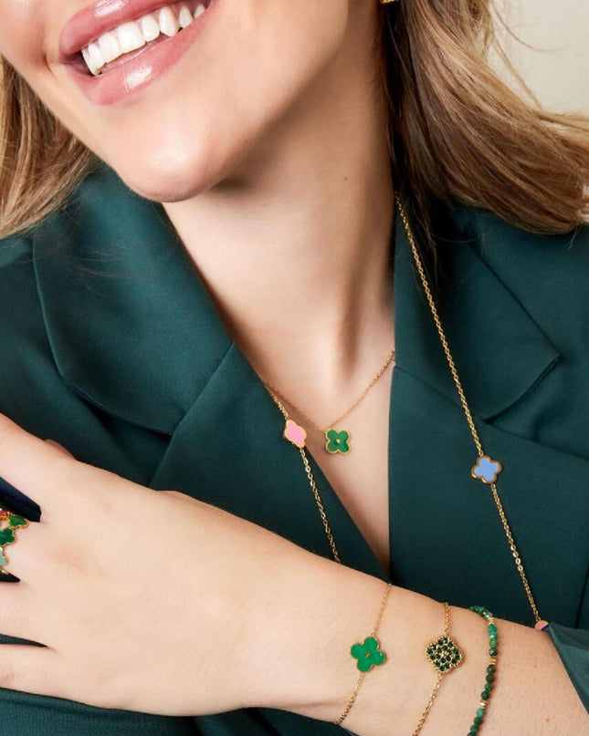 Armband enamel bloem Groen