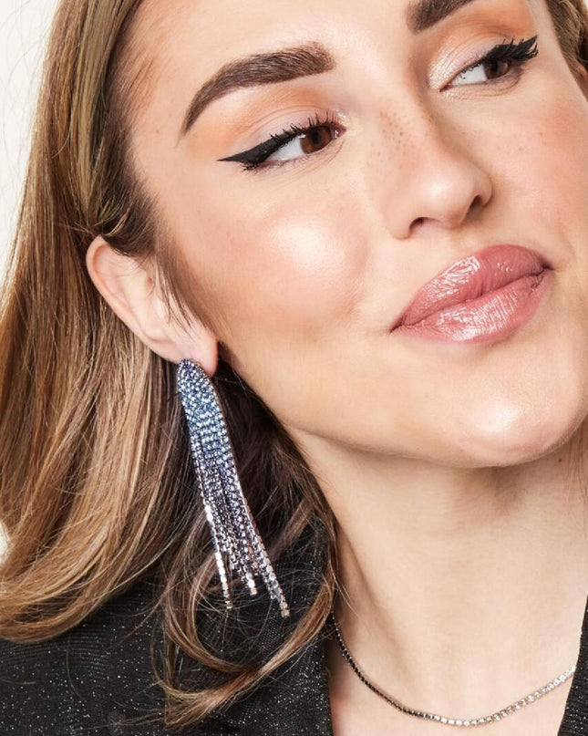 Strass oorbellen ronde top - Holiday Essentials Zilver Koper