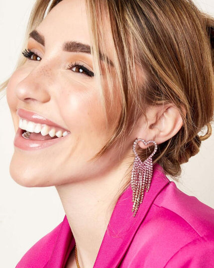 Strass oorbellen hart - Holiday Essentials Roze & Silver Koper