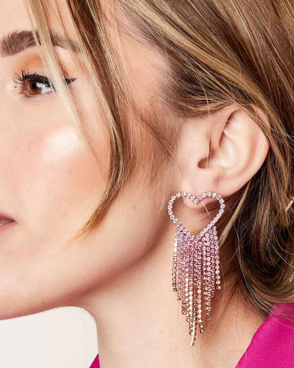 Strass oorbellen hart - Holiday Essentials Roze & Silver Koper