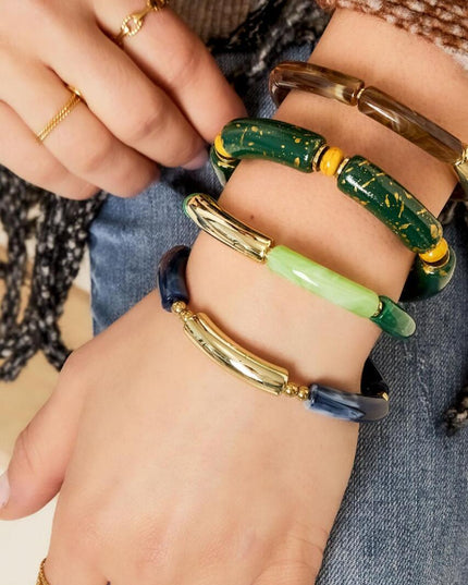 Tube armband gekleurd met wit detail Goud Acryl