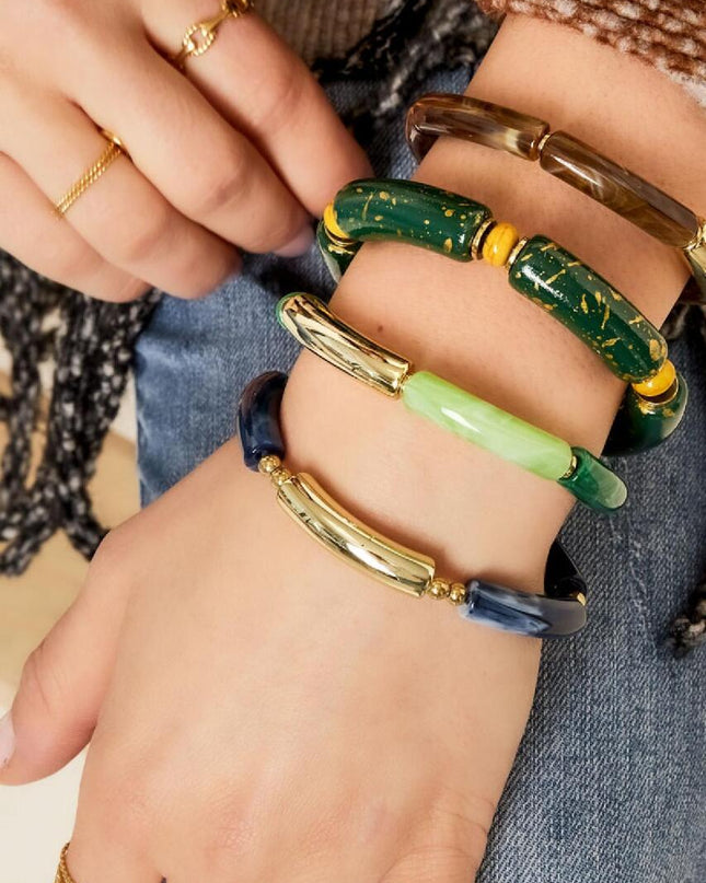 Tube armband gekleurd met wit detail Goud Acryl