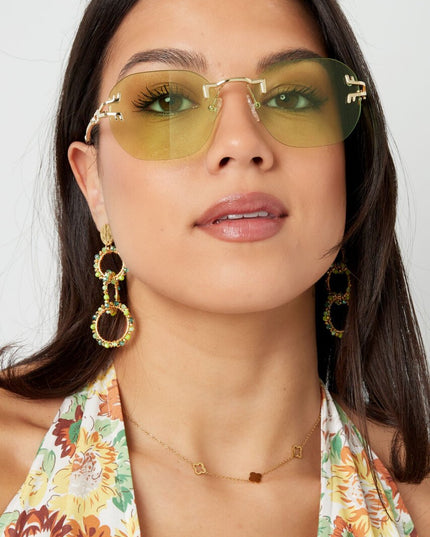 Oorbellen 3 kralen cirkels - beige