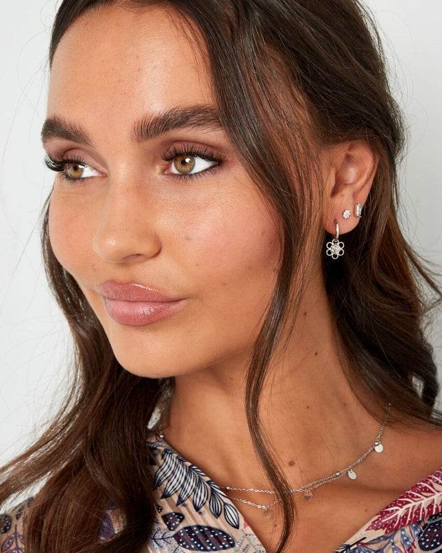 Oorbellen bloem/roos bedel - zilver