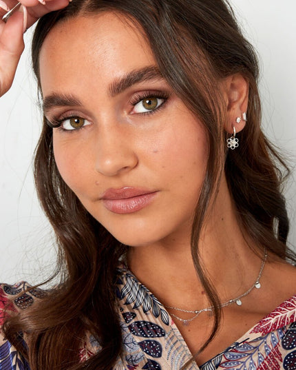 Oorbellen bloem/roos bedel - zilver