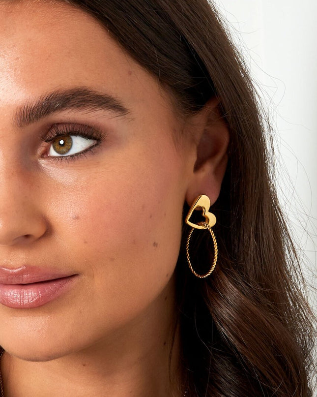 Oorbellen hart met ring - zilver