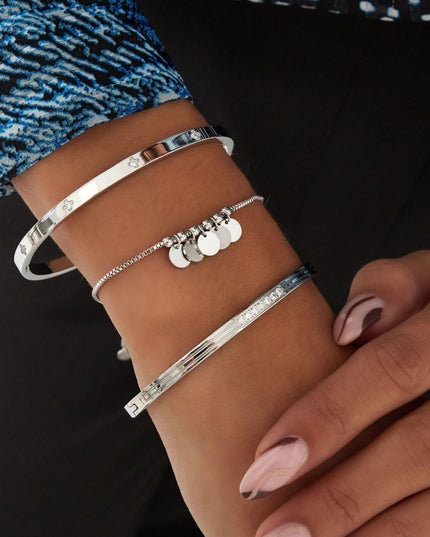 Slavenarmband steentjes in het midden - zilver