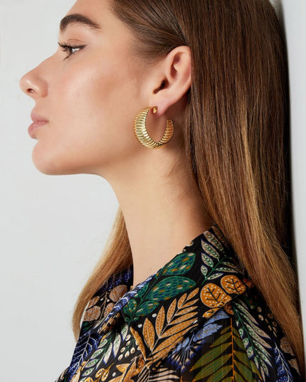 Oorbellen grove streepjes print - zilver