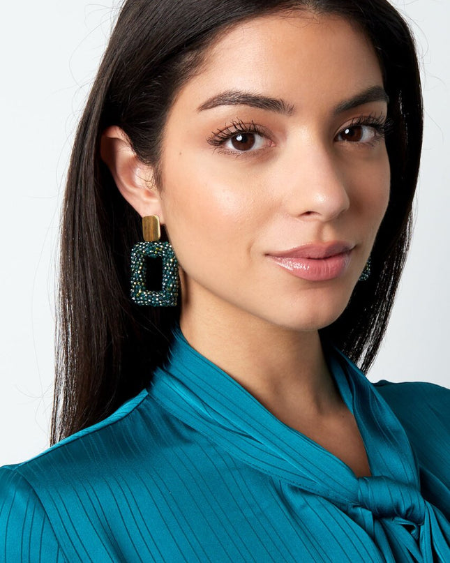 Rechthoek oorbellen met glaskralen - roze