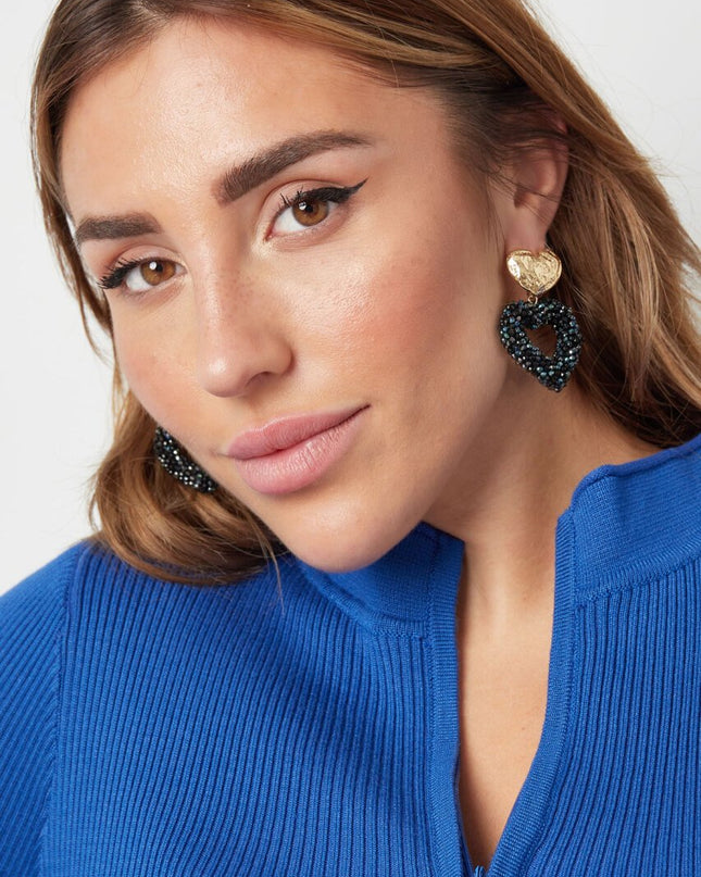 Oorbellen hart van kraaltjes - goud/grijs