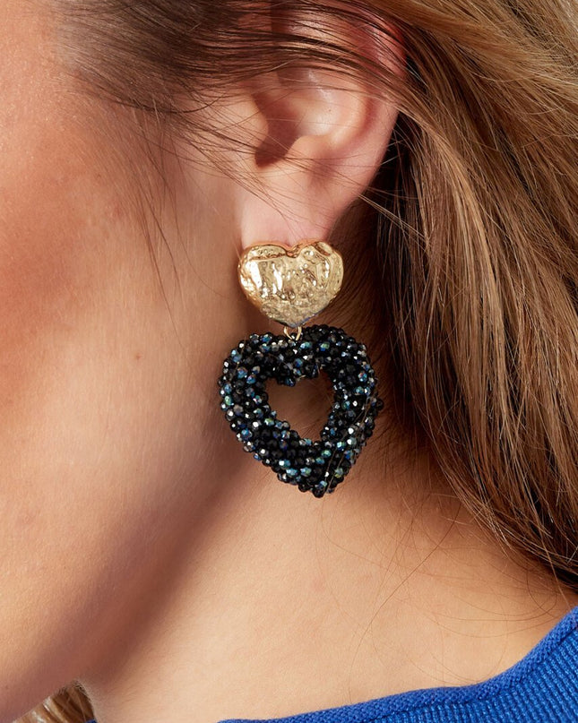 Oorbellen hart van kraaltjes - goud/groen