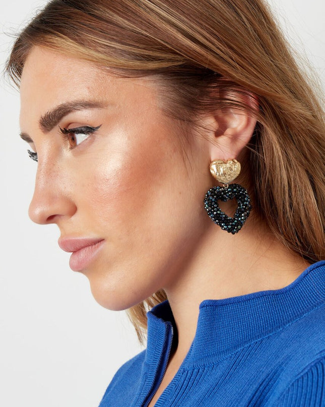 Oorbellen hart van kraaltjes - goud/oranje/rood