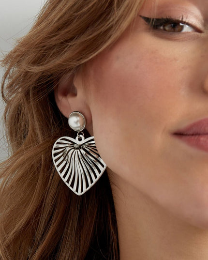 Oorbellen hart met parel - zilver