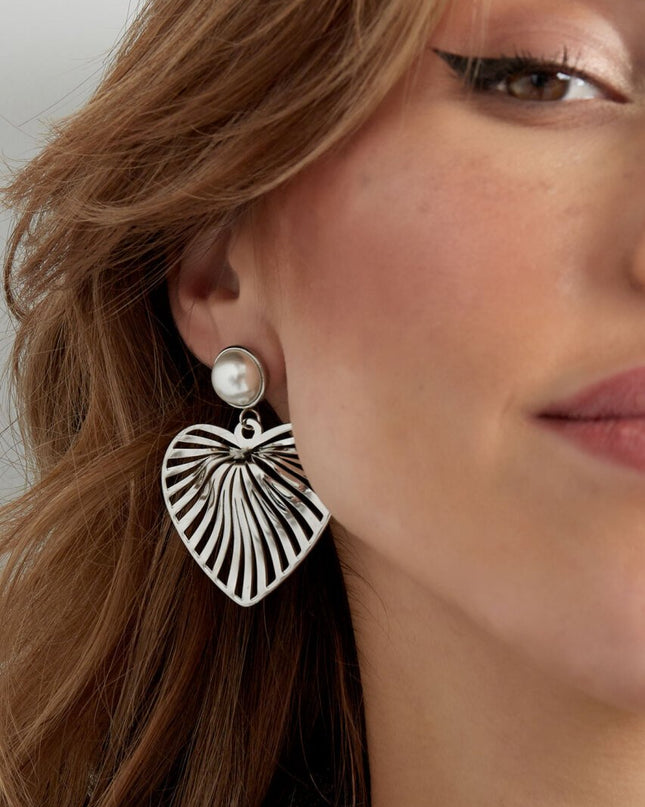 Oorbellen hart met parel - zilver