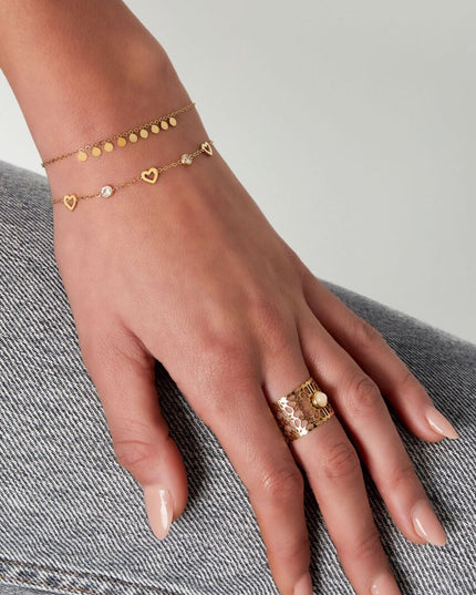 Armband met hart en diamant bedels - goud