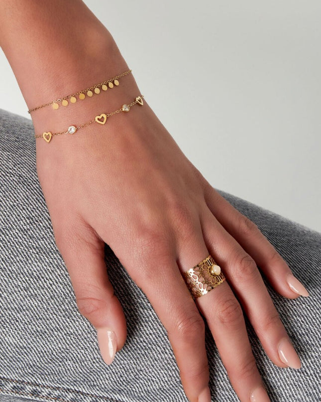 Armband met hart en diamant bedels - goud