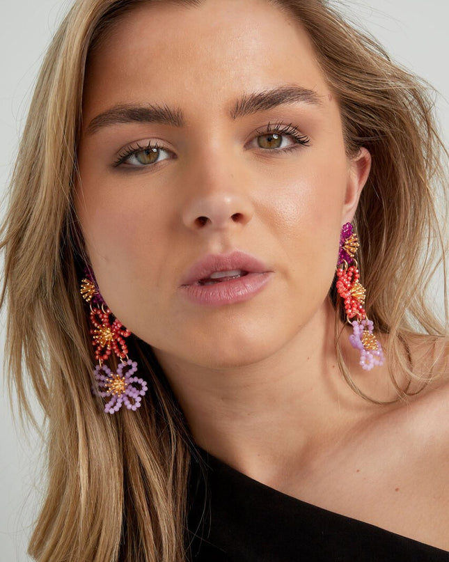 Flower party statement oorbellen - oranje & paars