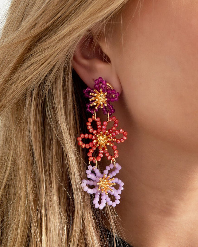 Flower party statement oorbellen - oranje & paars