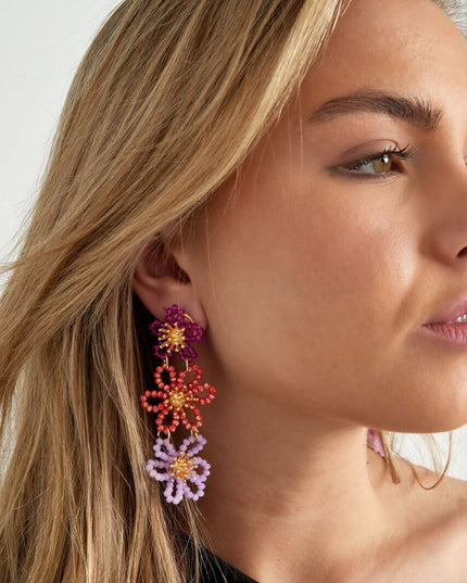 Flower party statement oorbellen - beige