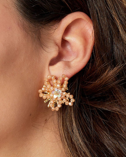 Kralen bloem oorbellen - oranje