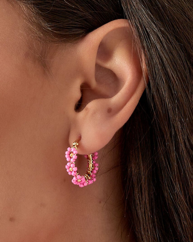 Cirkeloorbellen met Roestvrijstalen Glaskralen - Fuchsia