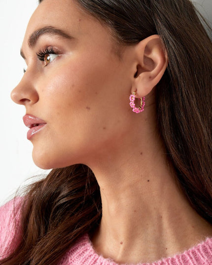 Cirkeloorbellen met Roestvrijstalen Glaskralen - Koraal