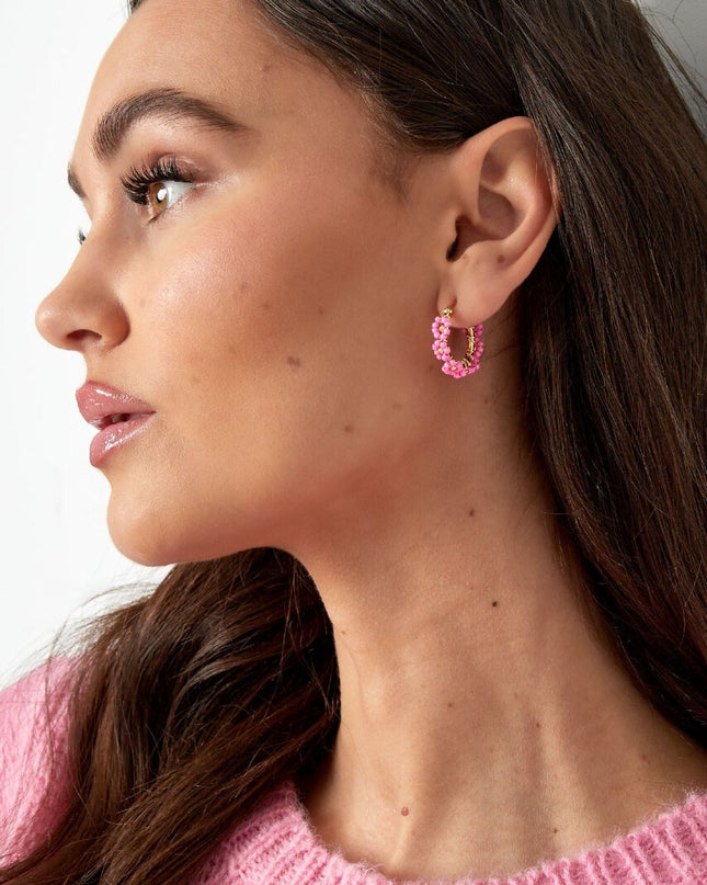 Cirkeloorbellen met Roestvrijstalen Glaskralen - wit