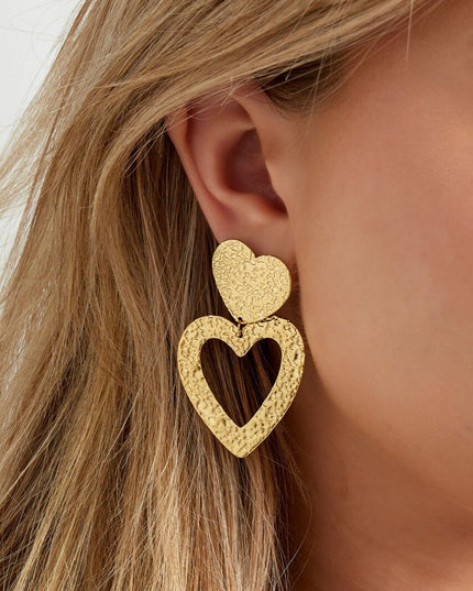 Oorbellen hartjes structuur - Goud