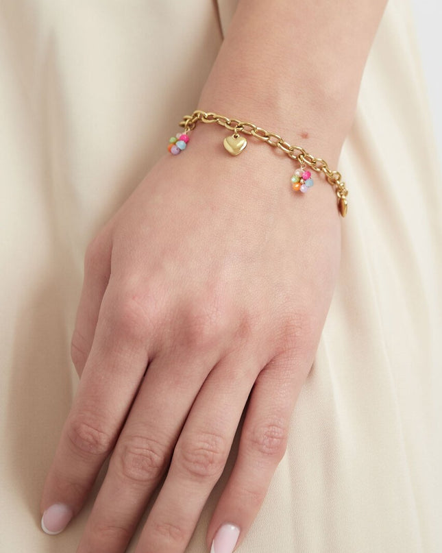 Bedelarmband met gekleurde bedels - goud