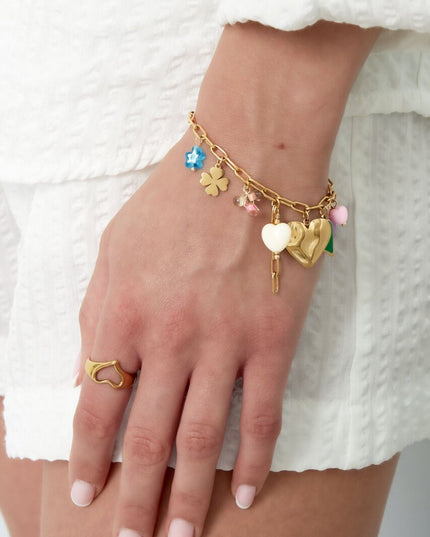 Bedelarmband gekleurde bedels - goud