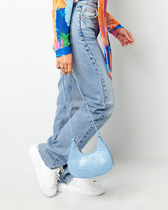 Handtas imitatieleer met print Licht blauw