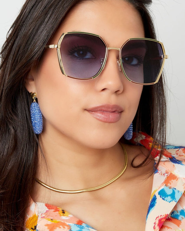 Zonnebril Ovale Glazen goud met zwart detail