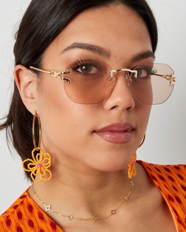 Zonnebril Ronde Glazen Gouden Detail Camel