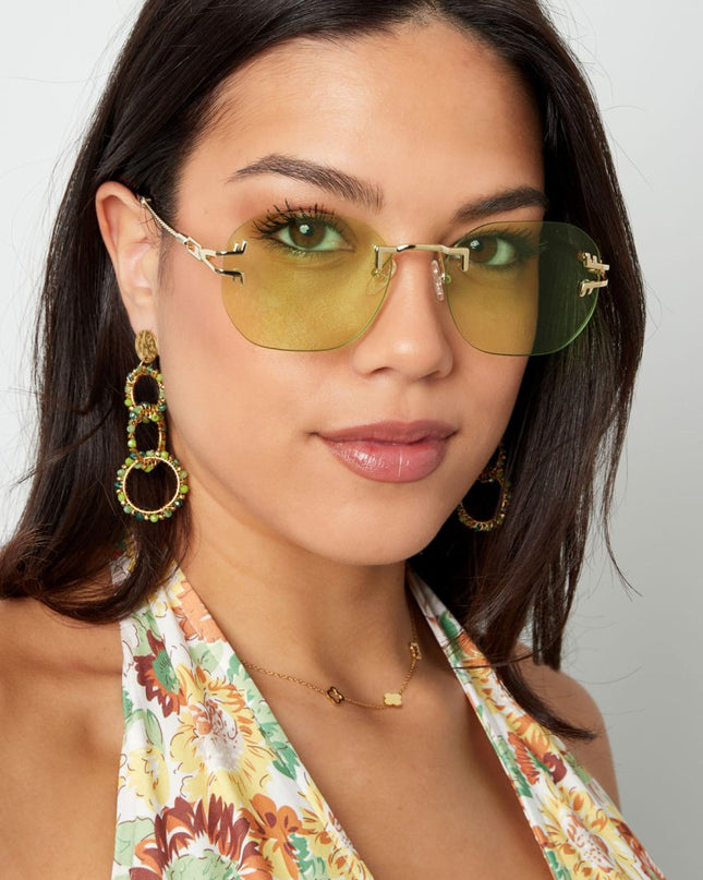 Zonnebril Ronde Glazen Gouden Detail Camel