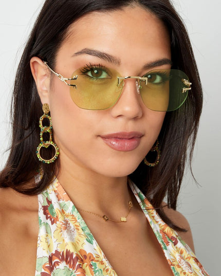 Zonnebril Ronde Glazen Gouden Detail Zwart Goud