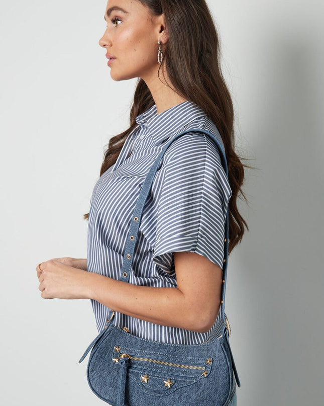 Denim look city tas - donkergrijs