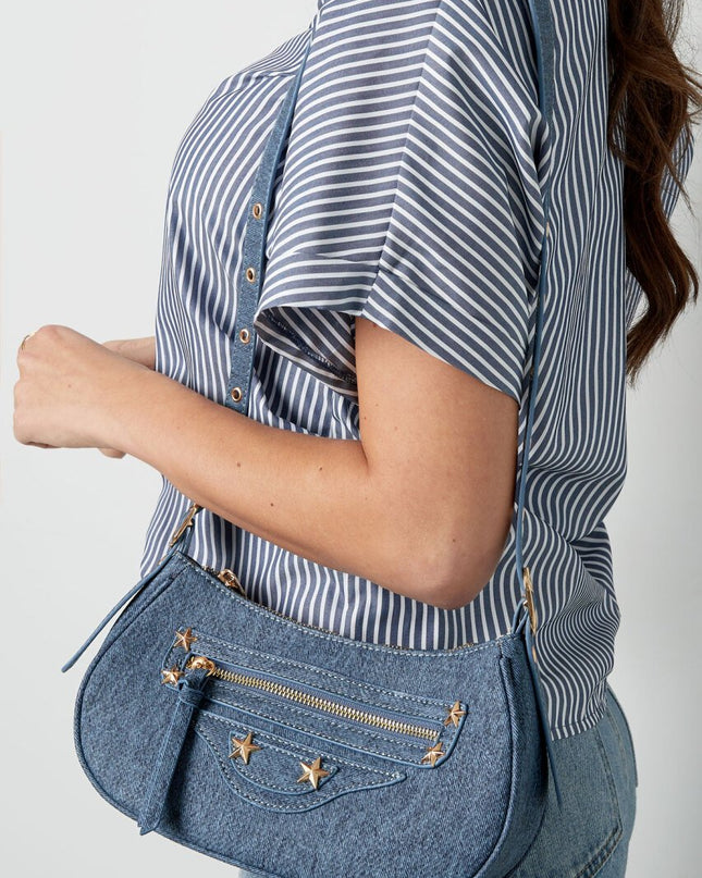 Denim look city tas - donkerblauw