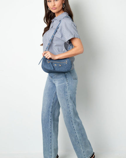 Denim look city tas - donkerblauw