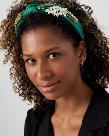 Haarband knoop en kralen Mosterd