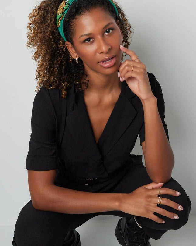 Haarband knoop en kralen Mosterd