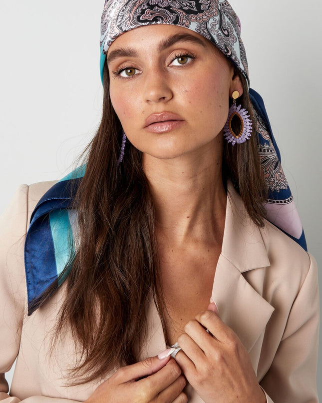 Sjaal met zomerse print blauw & goud