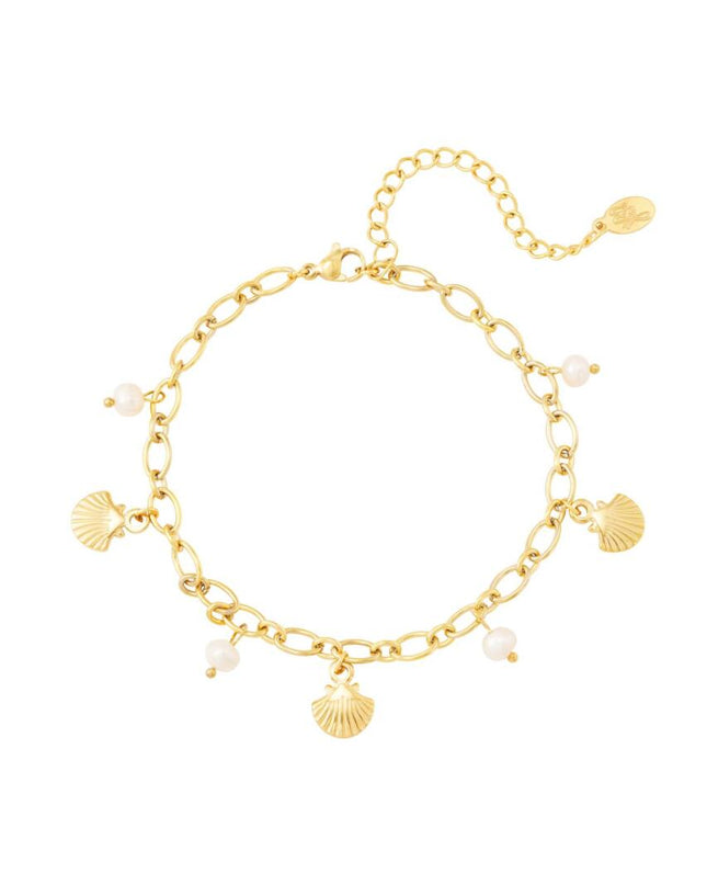 Enkelbandje schelpen en parels - Goud