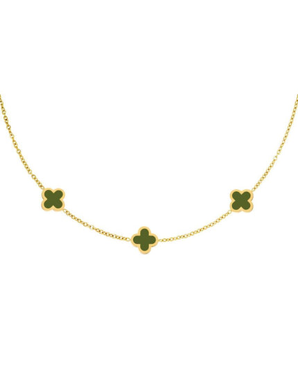 Ketting drie kleurrijke klavers - olijfgroen