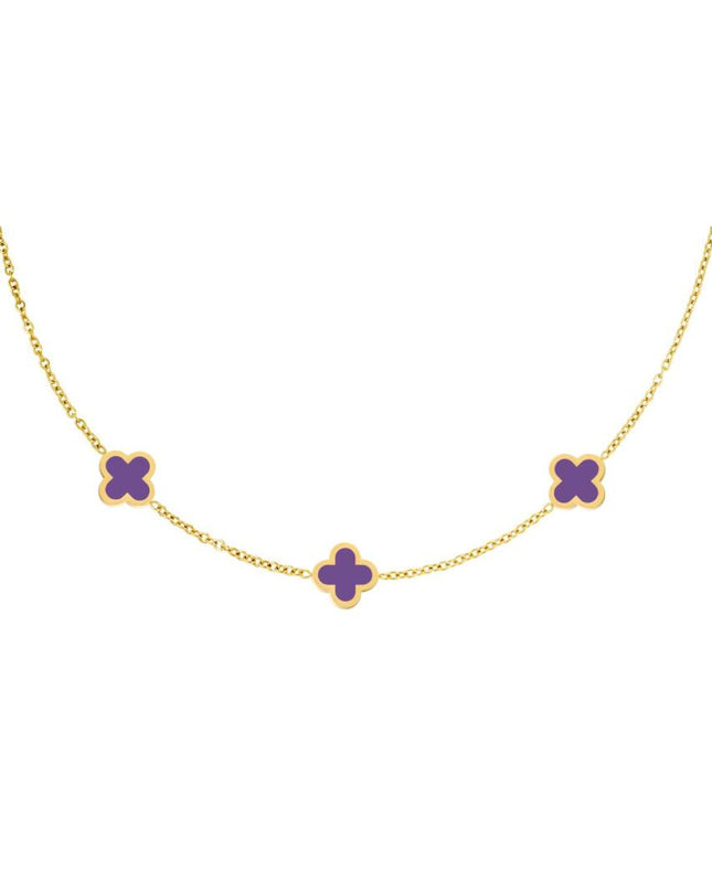 Ketting drie kleurrijke klavers - paars