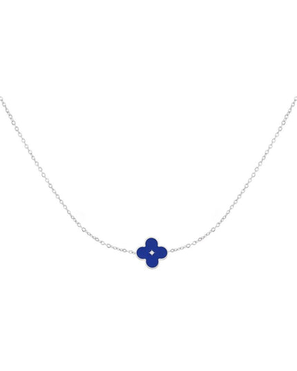Ketting enamel bloem Blauw & Silver Stainless Steel