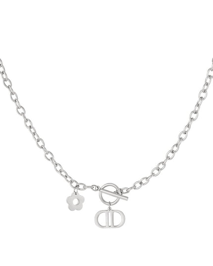 Schakelketting the good life met bloem - zilver