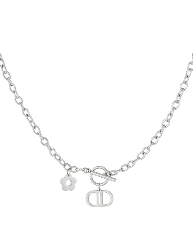 Schakelketting the good life met bloem - zilver