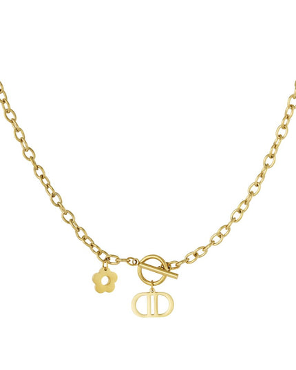 Schakelketting the good life met bloem - goud